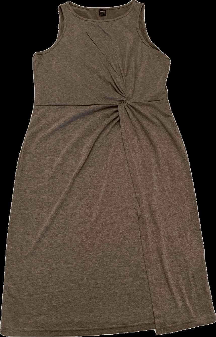 Dreimp Brown Sleeveless Front Knot Tank Midi Dress